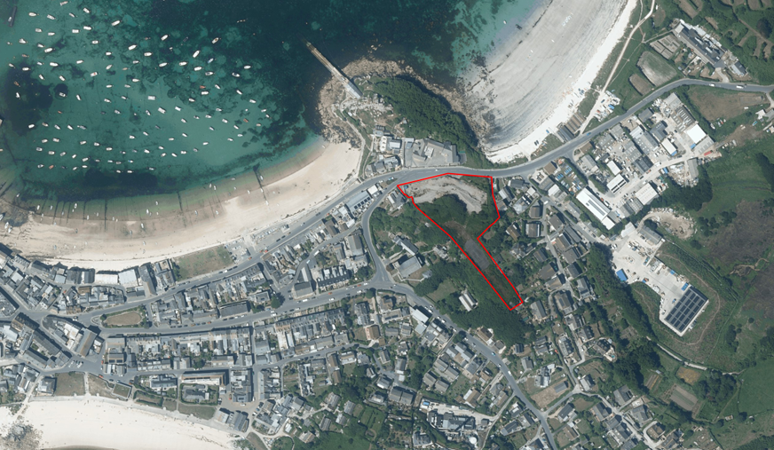 The layout design marked on a birds eye view of the area.