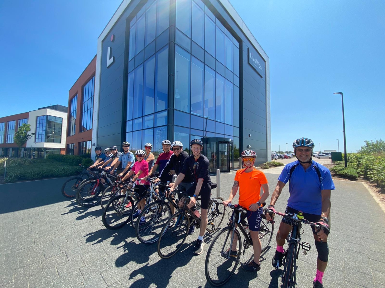 Cyclists ready for a charity bike ride. 