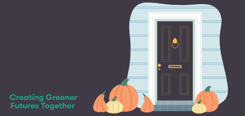 Pumpkins on doorstep illustration