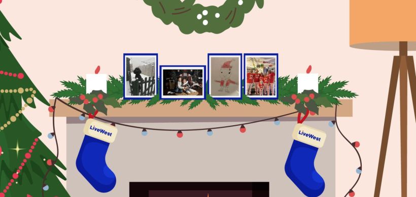 The four winning photos in a frame within a Christmas illustration.