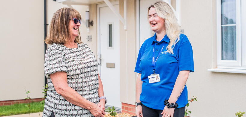 Our resident Karen with one of our LiveWest colleagues in Middlezoy, Somerset.