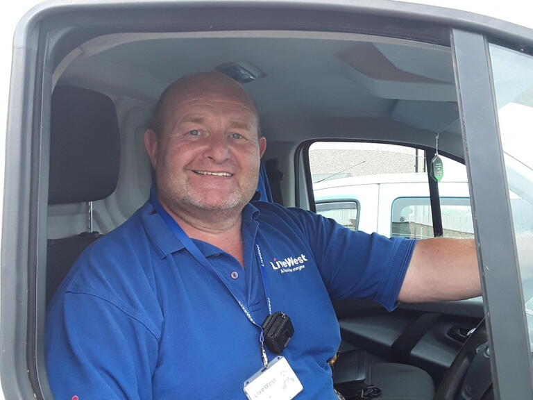 Gary in his van working for LiveWest