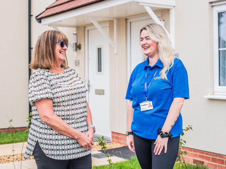 Our resident Karen with one of our LiveWest colleagues in Middlezoy, Somerset.