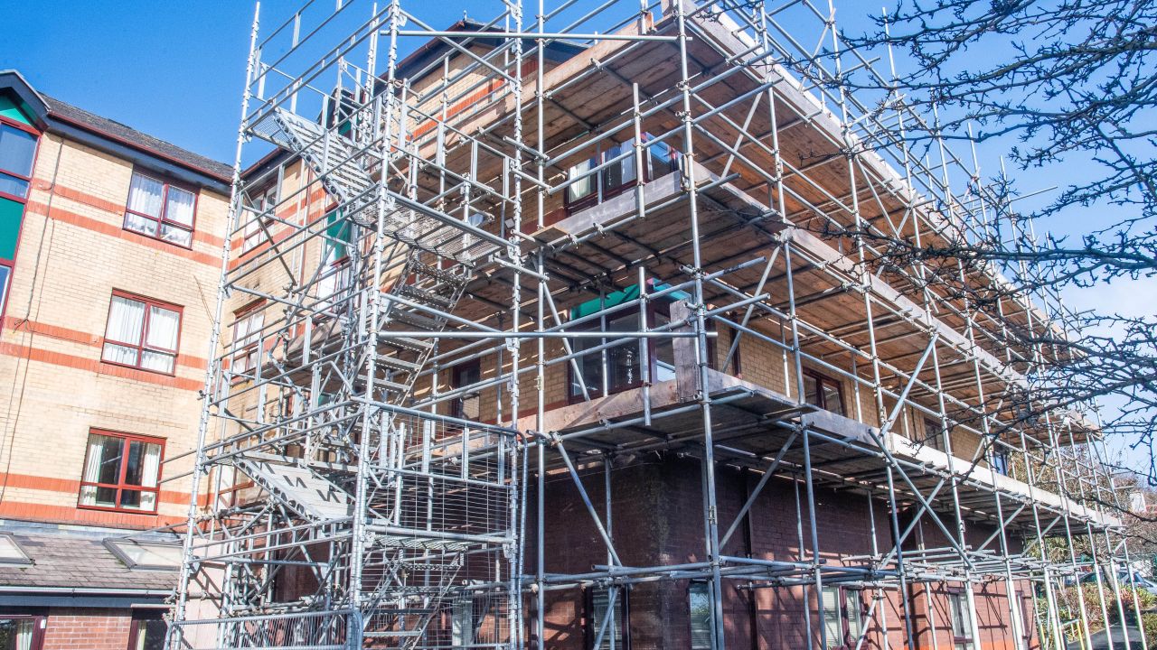 Scaffolding outside of a building.