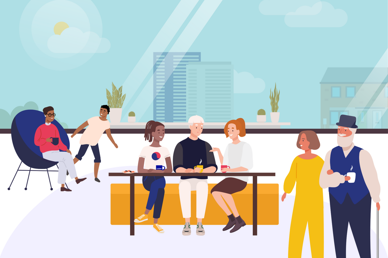 LiveWest branded illustration community scene