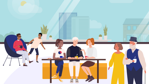 LiveWest branded illustration community scene